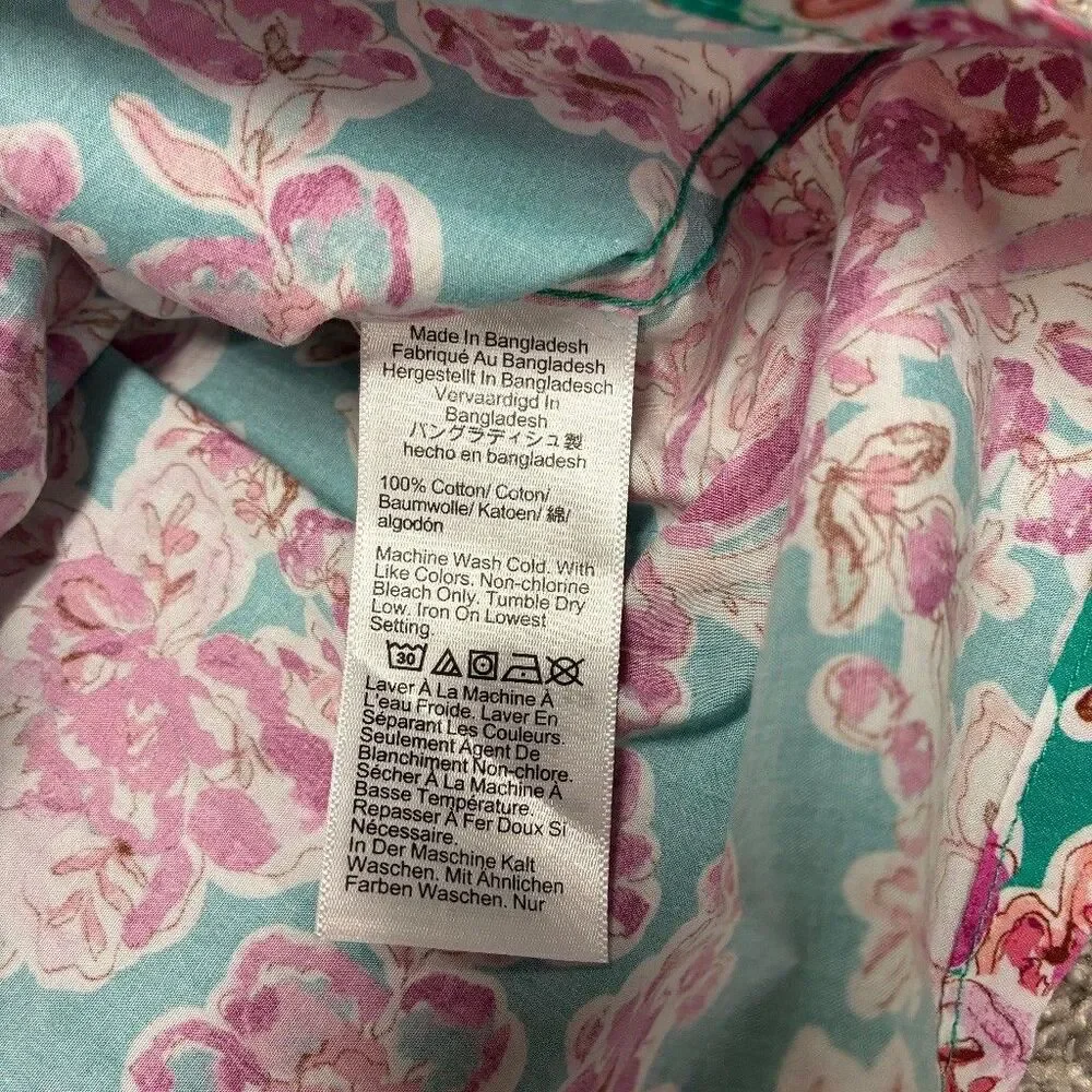 J.Crew Womens L Pajama Top Short Sleeve 100% Cotton Pink Paisley White Trim NWT